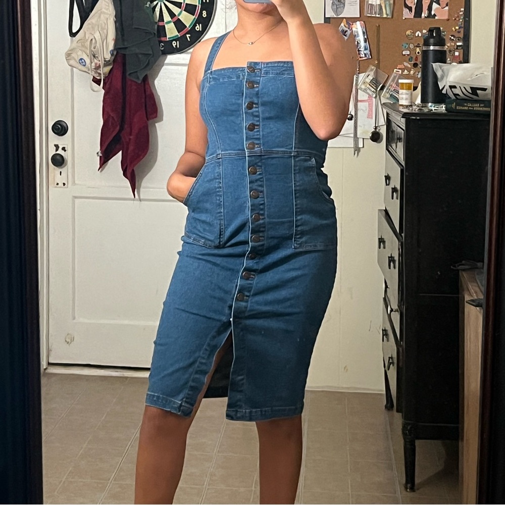 denim button up midi dress